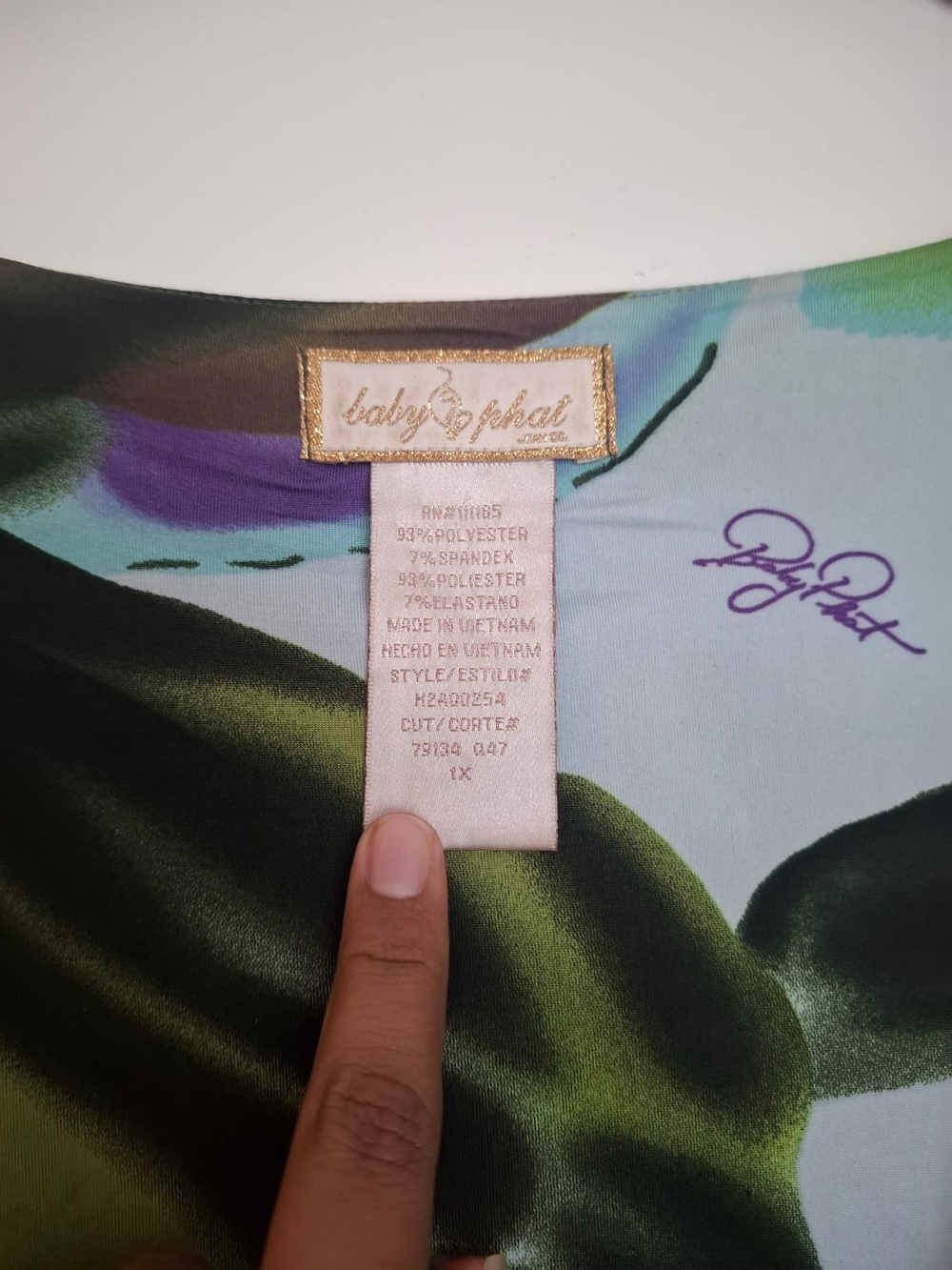 Baby Phat Green & Purple Satin-Look Top Size 1x Y2k See Pictures
